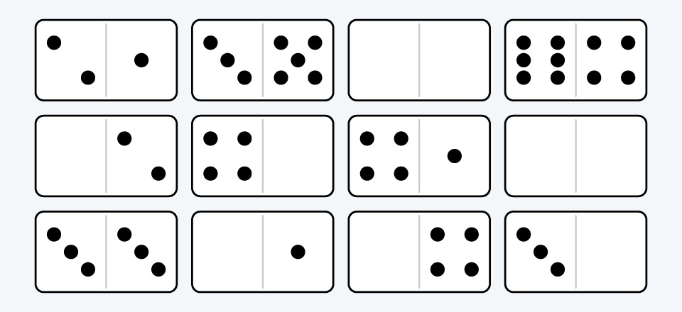 Domino tiles with dots facing the camera — should we count the tiles or the dots?