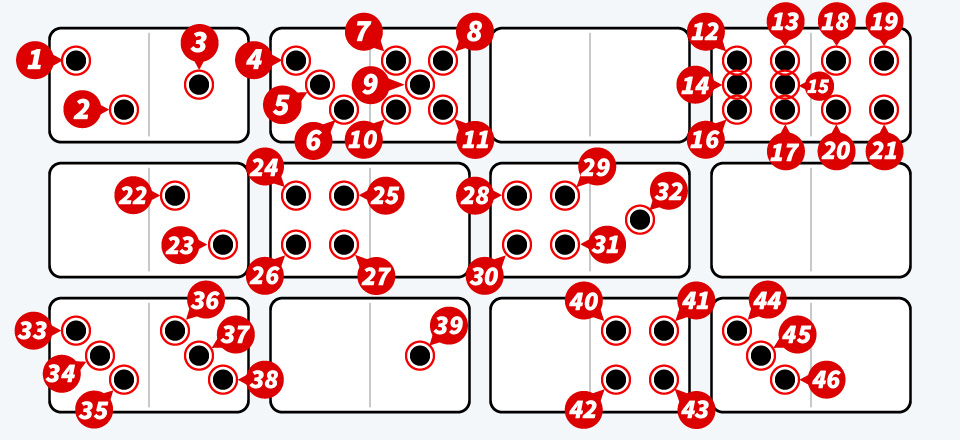 Using the “Domino Dots (Pips)” Counting Template, the app counts 46 dots.